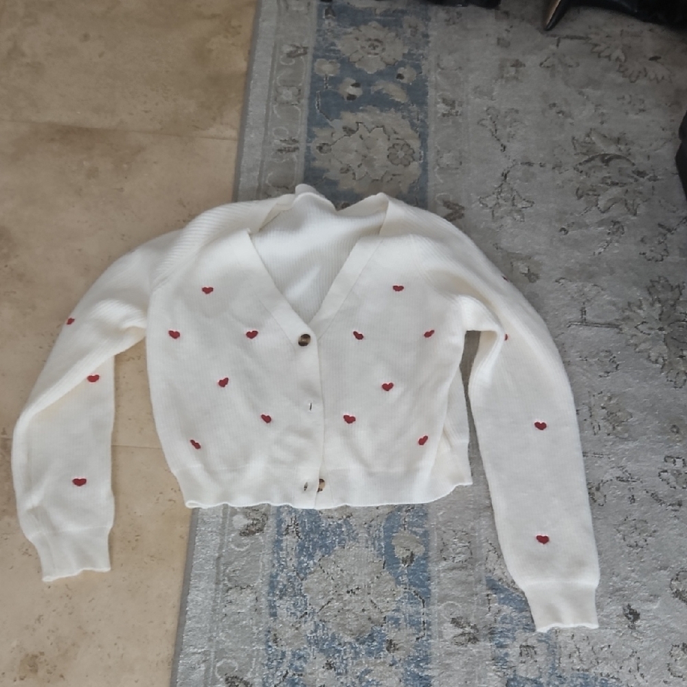 SHEIN White Cardigan with Red Details